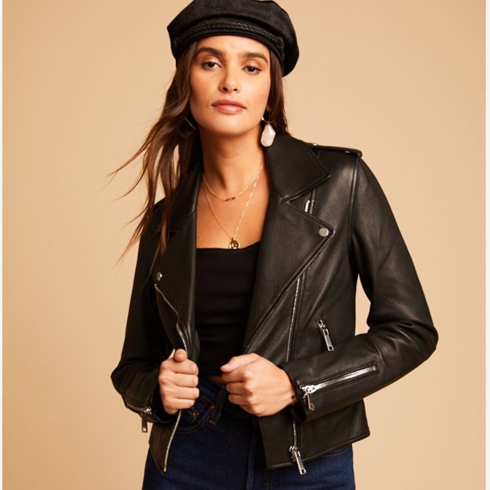 Anthropologie LTH JKT Kas Biker Jacket with Embellished Silver Zipper Details